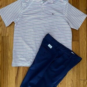 Vineyard Vines Striped Performance Polo and Navy performance shorts size L (16)